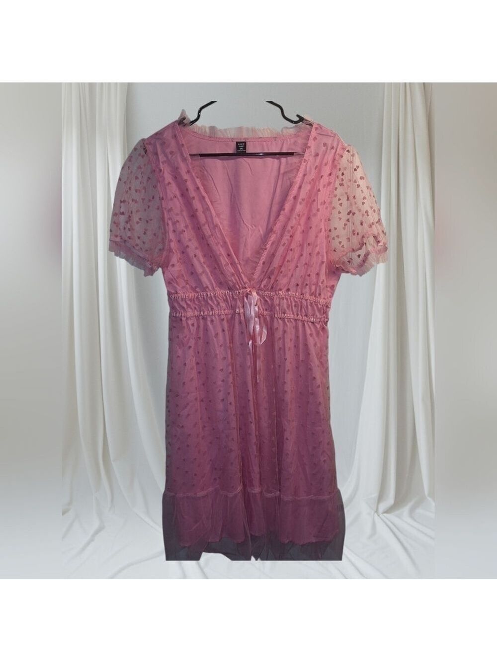 Pink Heart Pattern Sheer Party Dress Size 1X